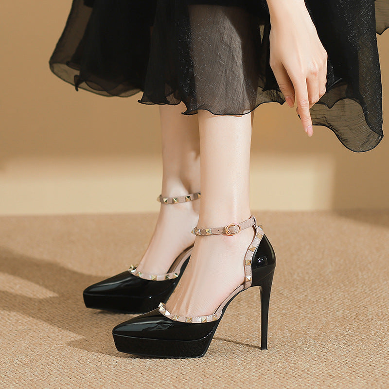 Women's Sexy Rivets High Pointed Toe Stiletto Heels