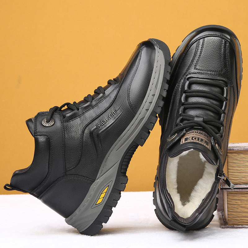 Men's Cowhide Winter Fur Cotton Wool Extra Men's Shoes