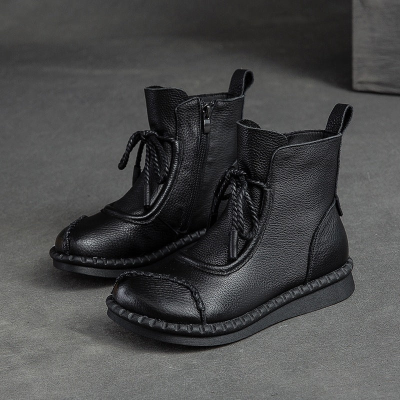 Women's Shu Flat Round Head Polished Retro Boots