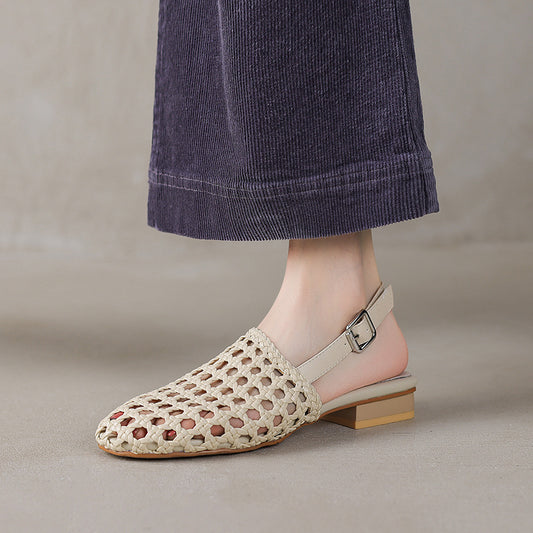Women's Woven Hollowed Thick Low Closed Toe Sandals