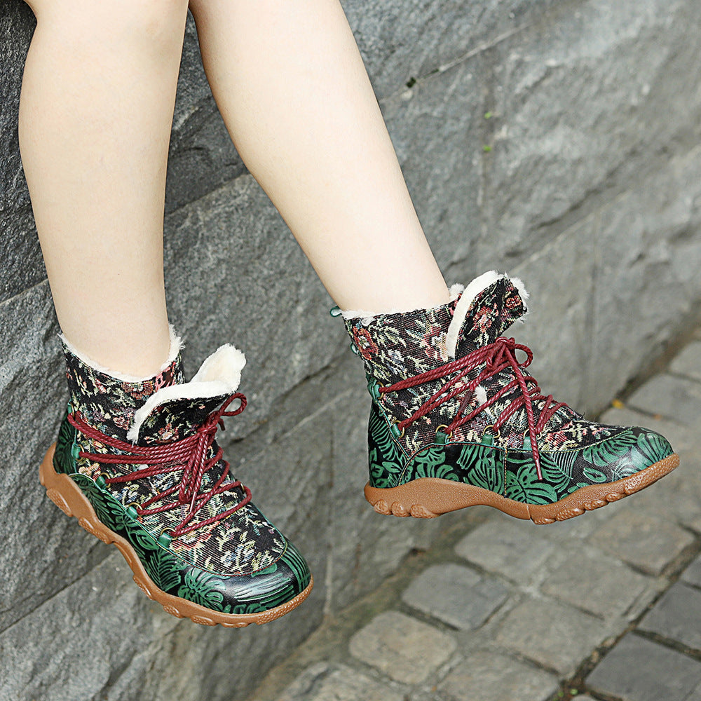 Hand-rub Color Printed Stitching Plus Veet Snow Boots