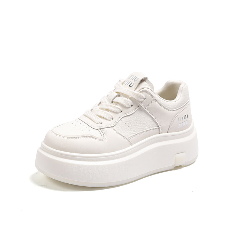 Women's Autumn White Red Muffin Bottom Sports Skate Thick Casual Shoes