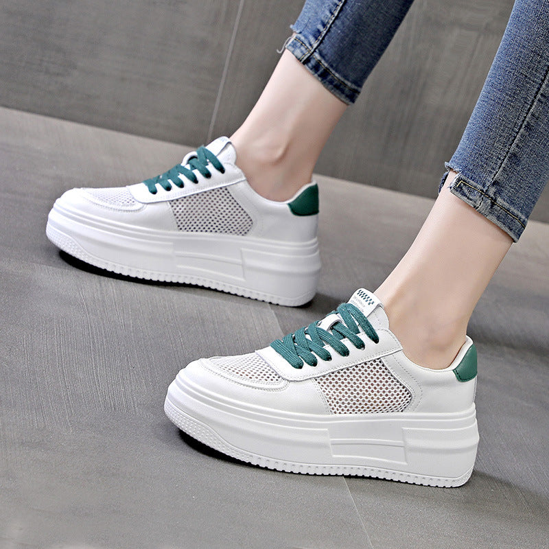 Women's Platform White Mesh Solid Color Height Increasing Breathable Sports Women's Casual Shoes