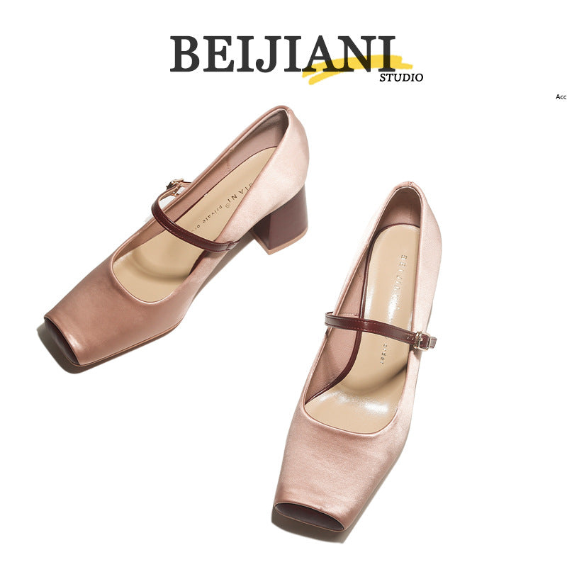 Women's Pig Nose Square Toe High Chunky Heels