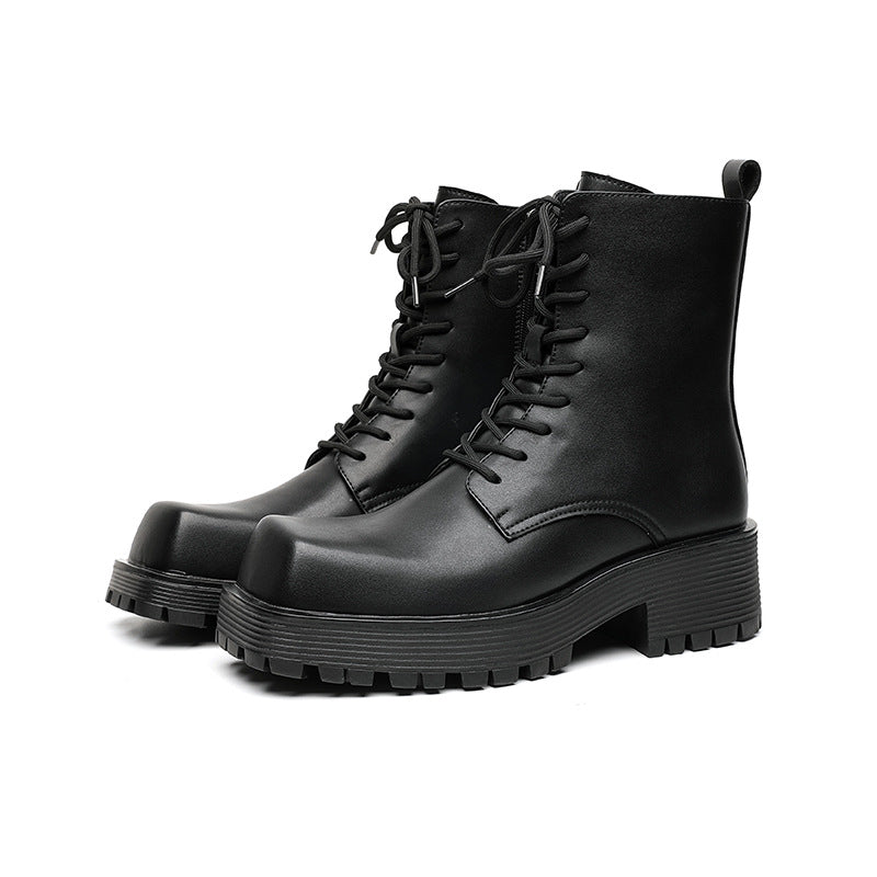 Men's Martin British Style Thick Bottom Thin Black Boots