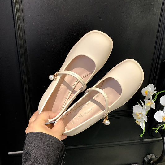 Women's Pearl White Mary Jane Mid Round Casual Shoes