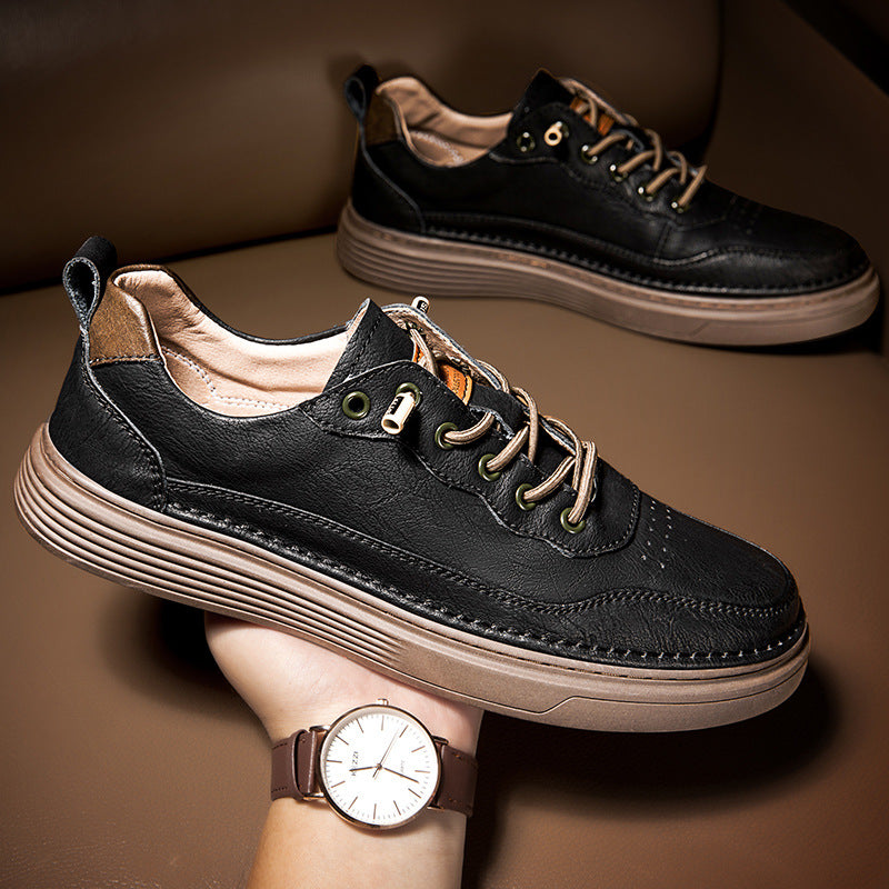 Men's Sports Cowhide Flat Korean Style Plus Sneakers