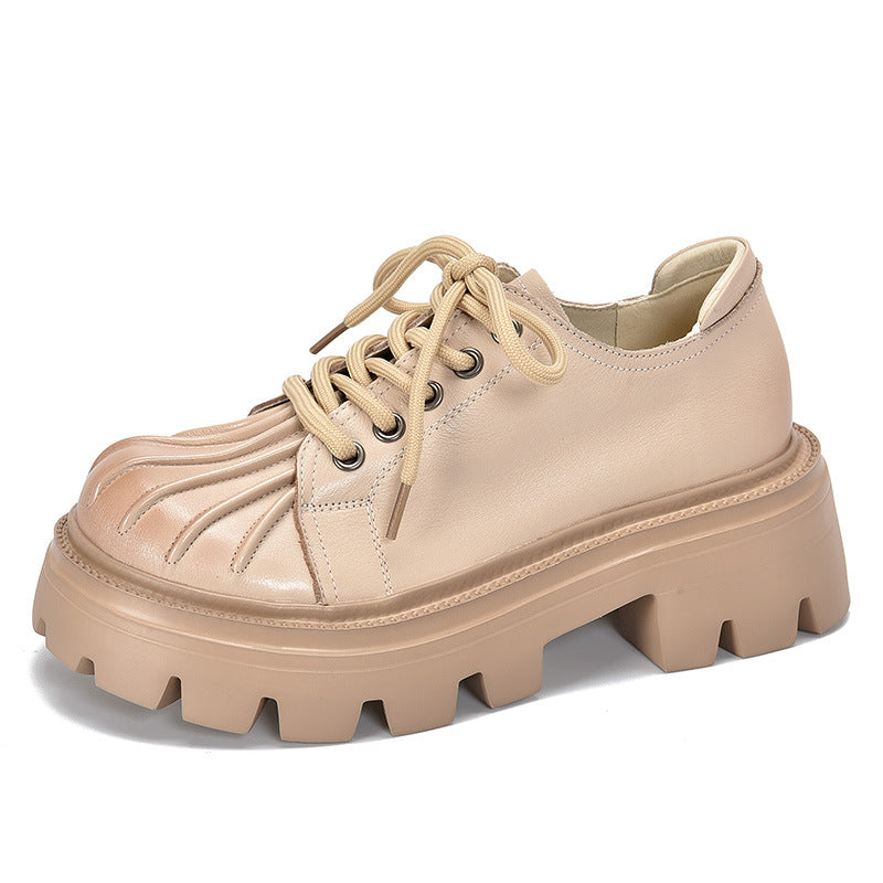 Women's First Layer Cowhide Lightweight Platform Lace Casual Shoes