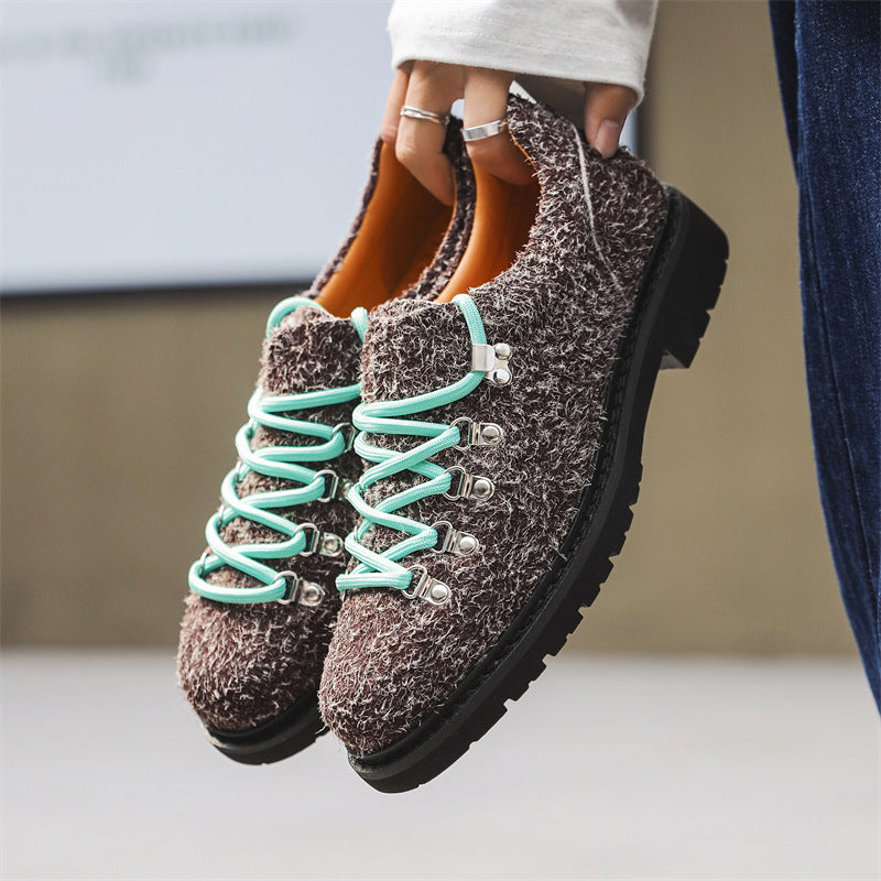 Thick Bottom Heighten British Style Retro Round Leather Shoes