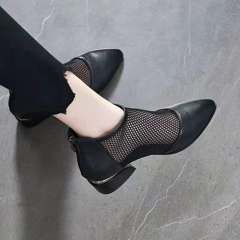 Women's Mid Mesh Surface Spring Genuine Pointed Toe Women's Shoes