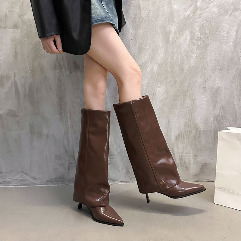 Women's Toe Stiletto Beige High Pantyhose Minority Boots