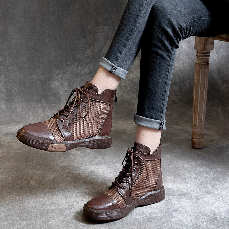 Women's Spring First Layer Cowhide Soft Bottom Boots