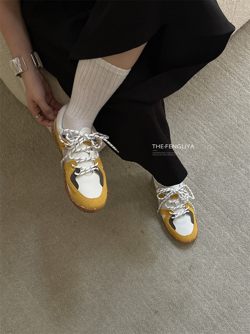 Women's Retro Stitching Tied Flat Color Matching German Training Sneakers