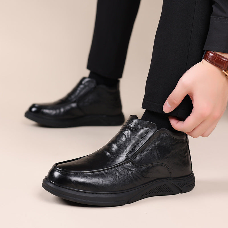 Men's First Layer Cowhide Winter Cotton Genuine Wool Warm Men's Shoes