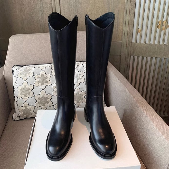 Women's Cut Thick Bottom Fleece-lined Chunky Tube Long Boots
