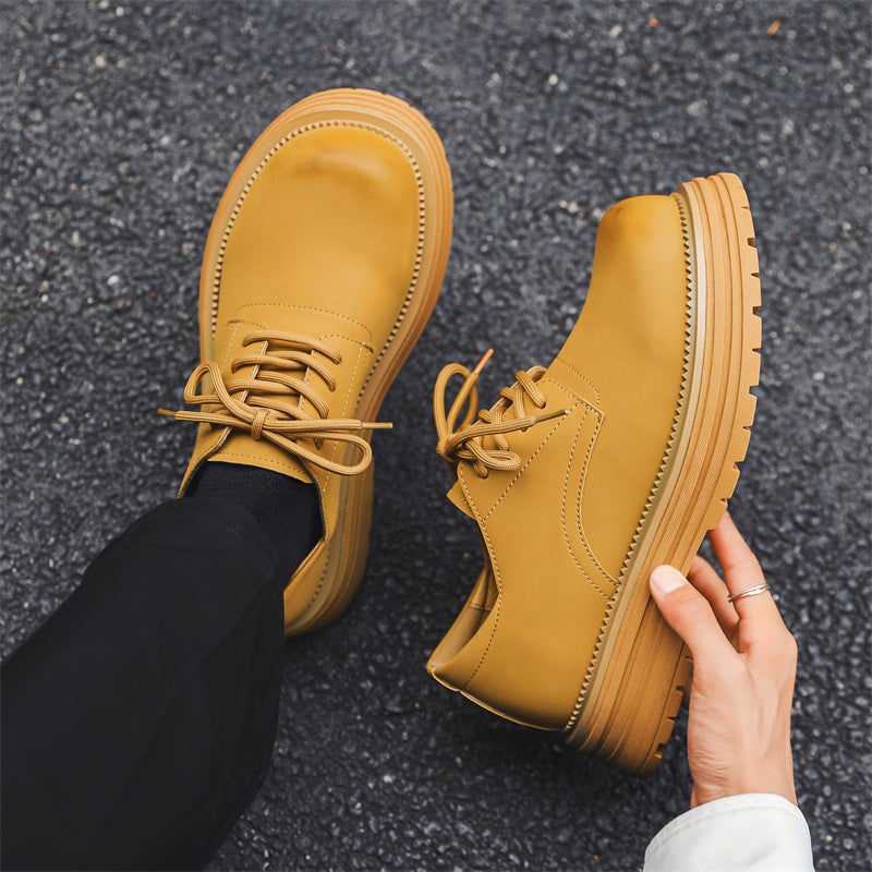 Men's Big Head Thick Bottom Increased Derby Leather Shoes