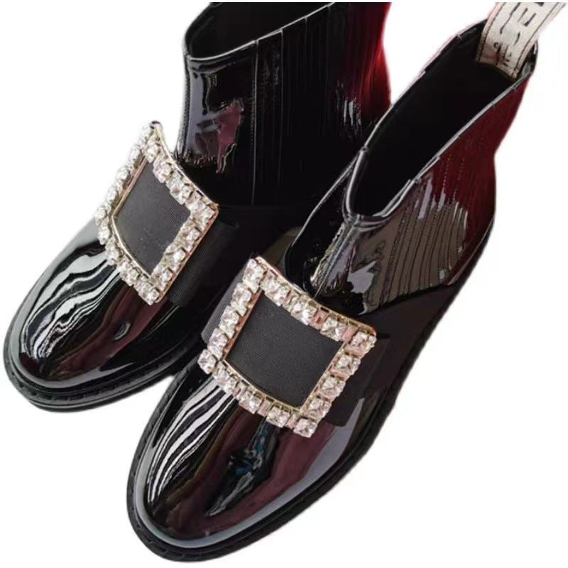 Women's Rhinestone Square Buckle Martin British Style Ankle Boots