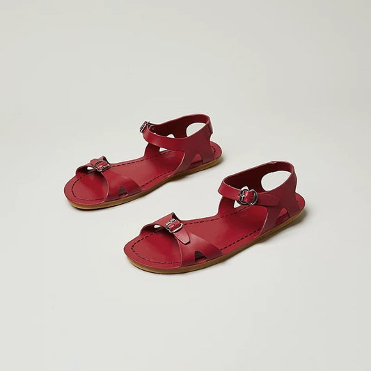 Women's Red Summer Buckle Flat Open Toe For Sandals