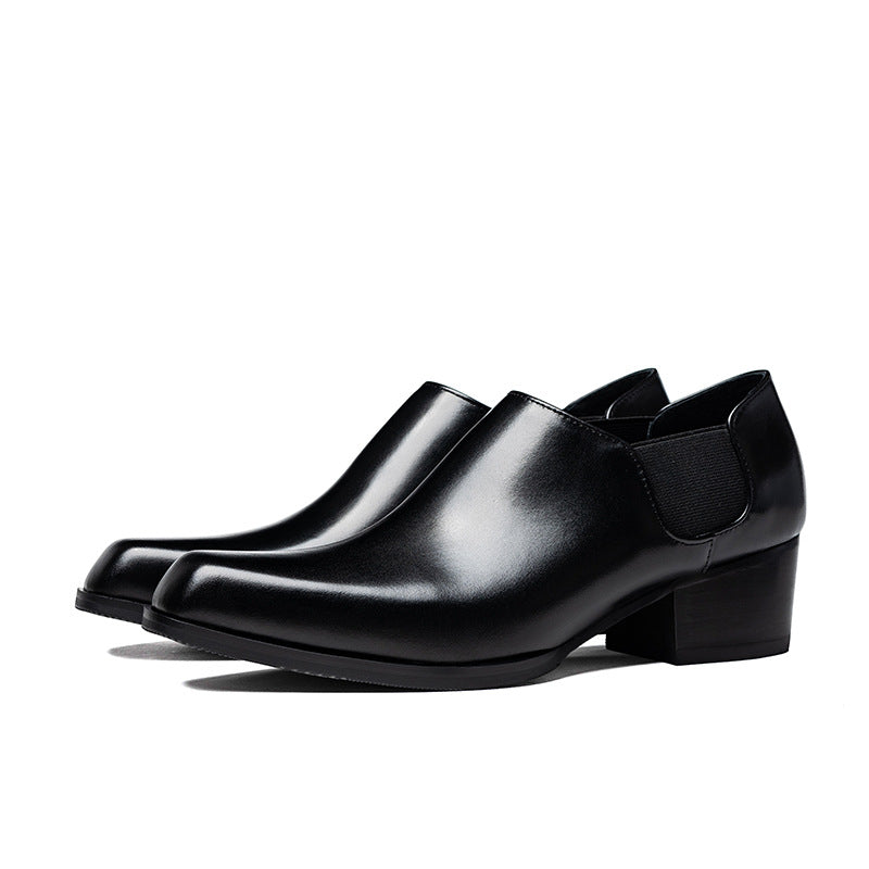 Men's High Genuine High-grade Formal Wear Square Head Derby Leather Shoes