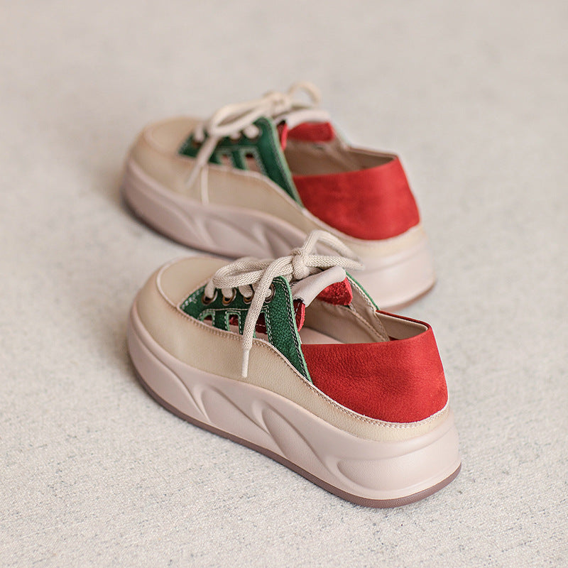 Women's Cowhide Platform Genuine Simple Color Matching Women's Casual Shoes