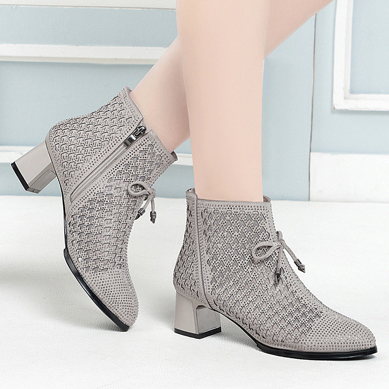 Pointed Toe Chunky Spring First Layer Cowhide Casual Shoes