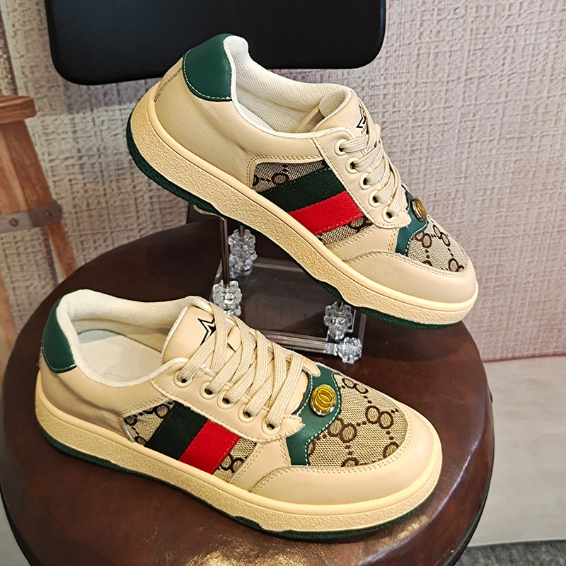 Women's Plus Size White Spring Sports Multicolor Retro Sneakers