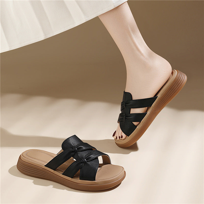 Women's Sheepskin Mom Summer Wear Soft Bottom Wedge Sandals