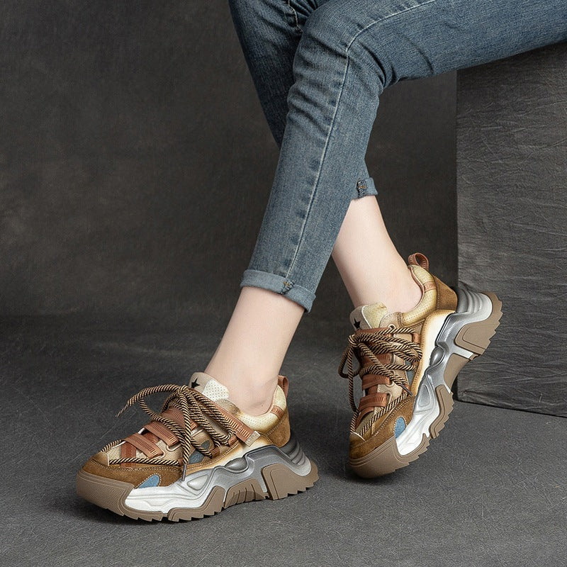 Women's First Layer Cowhide Retro Style Daddy Casual Shoes