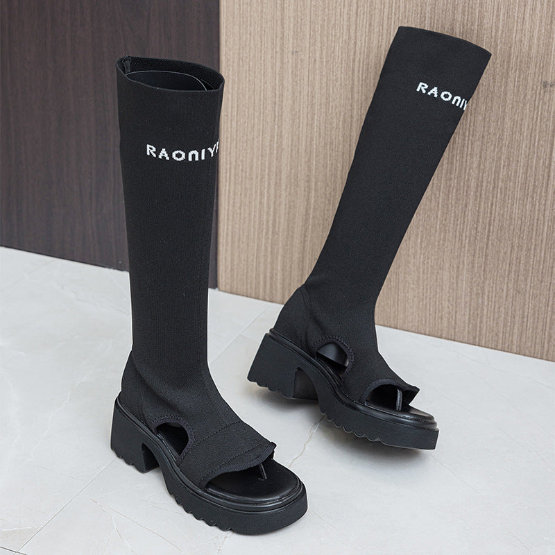 Letter Middle Toe Fashion Slimming Knitted Sandals