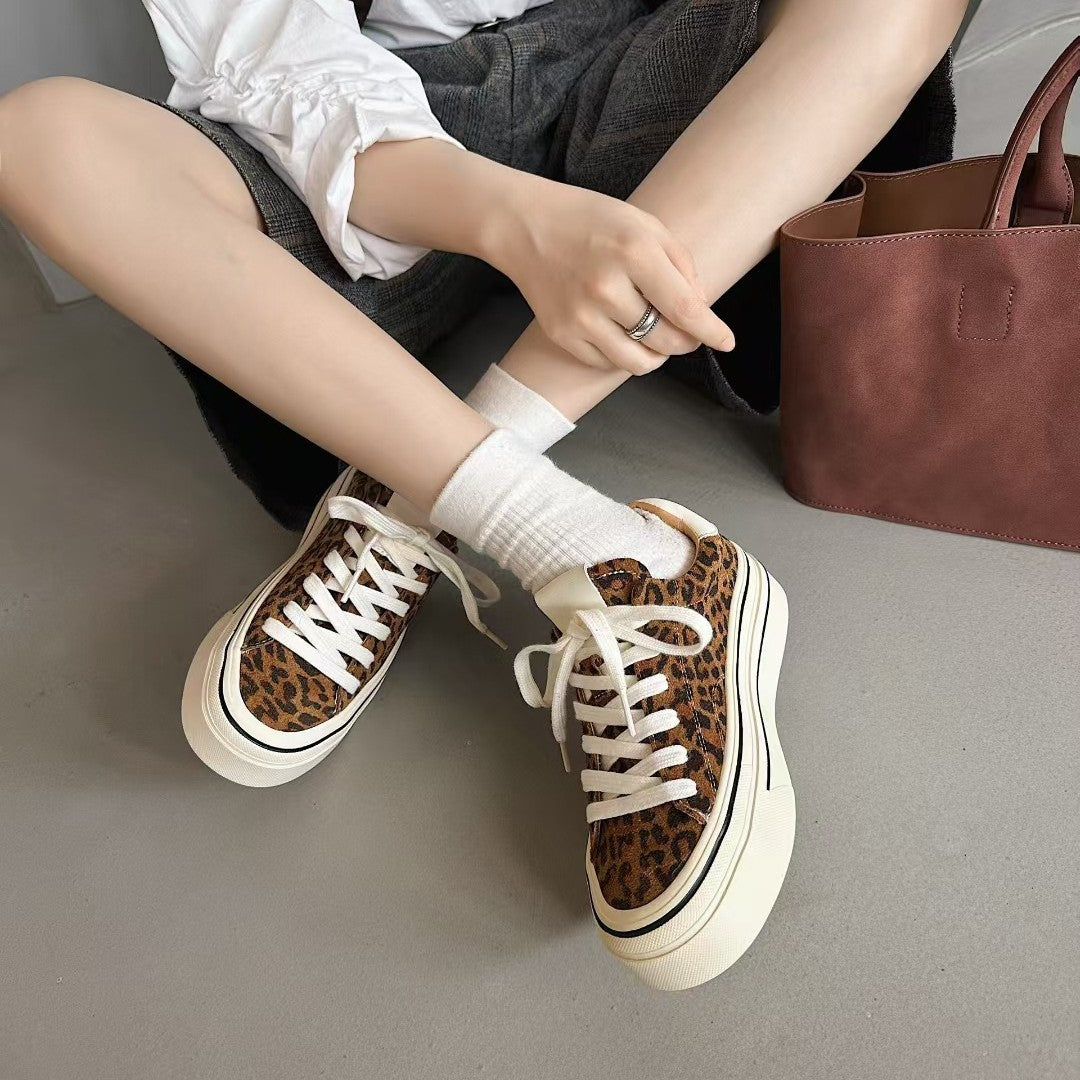 Women's Print Top Layer Cowhide Easy Wear Not Tired Feet Platform Women's Sports Shoes