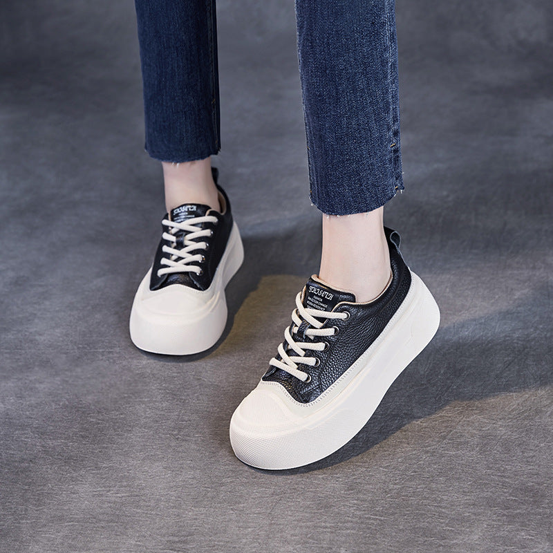 Women's First Layer Cowhide Platform Biscuit Shape Sneakers