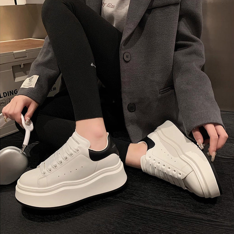 Women's Thick-soled White Spring Platform Height Increasing Women's Shoes