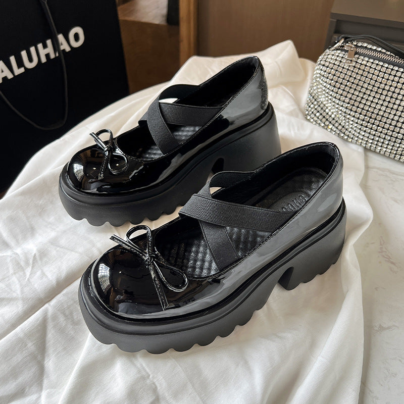 Women's Bow Round Head Fashion Thick Bottom Chunky French Loafers
