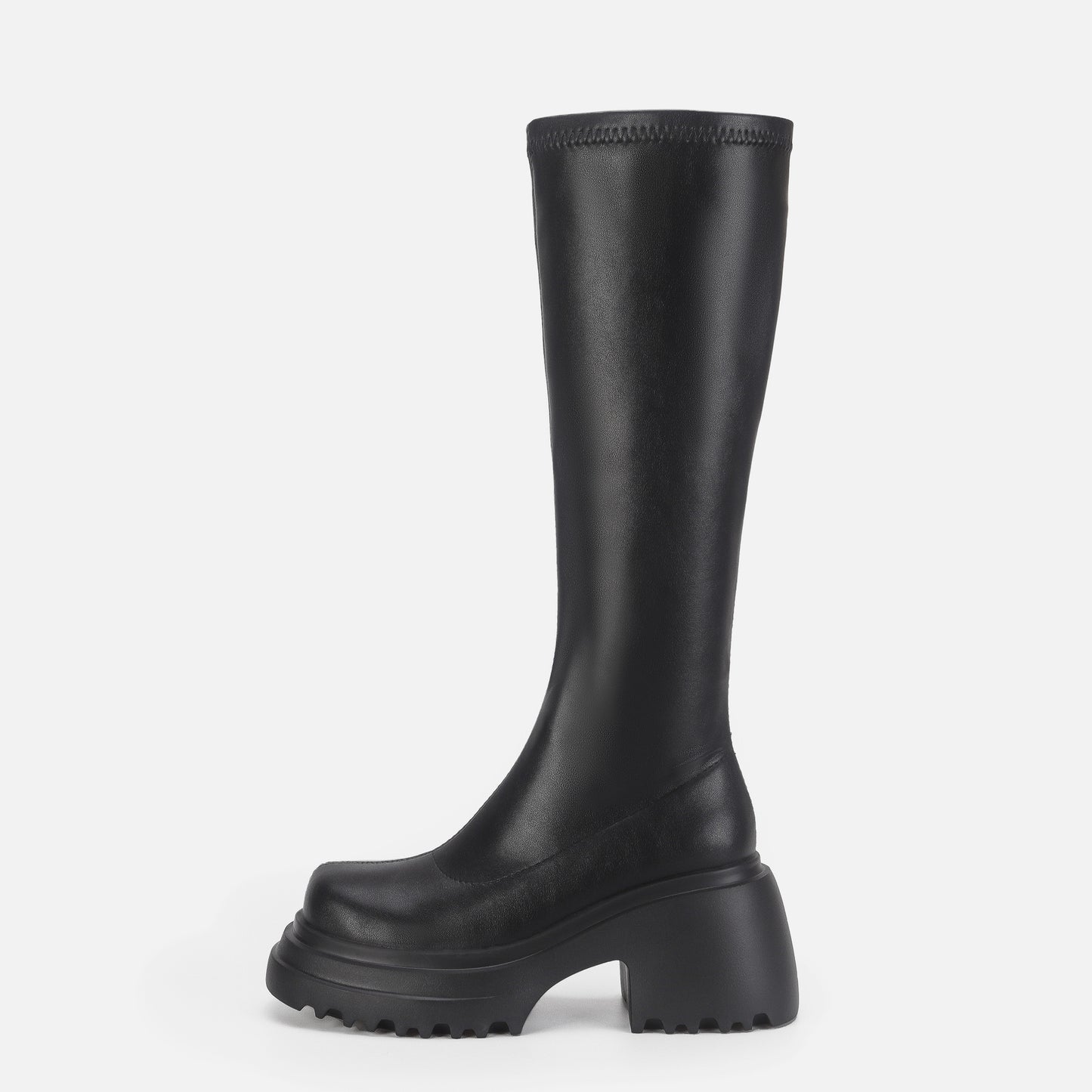 Women's Knee Black Platform Martin Small Stretch Boots