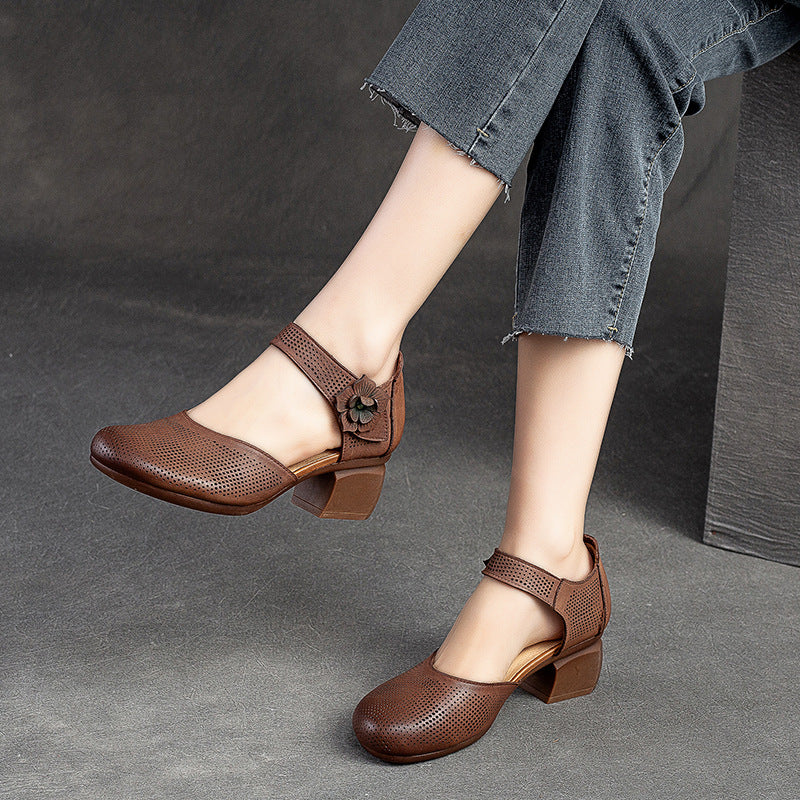 Women's Velcro Small High Round Toe Vintage Heels
