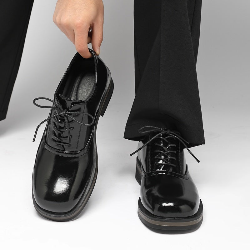 Men's Business Elite Square Head Derby Thick Bottom Fashion British Men's Casual Leather Shoes