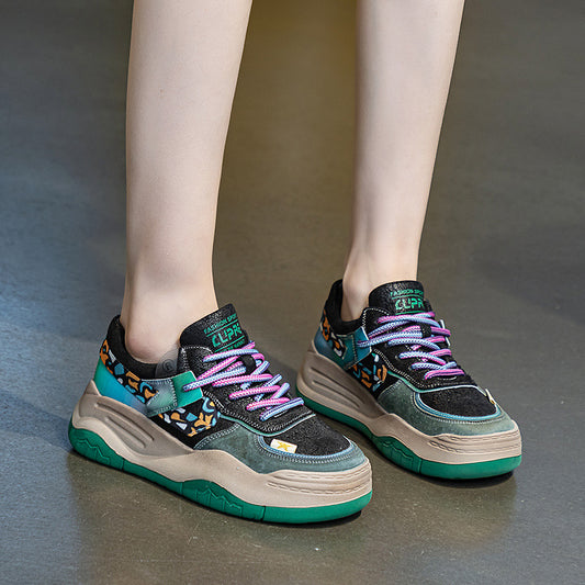 Women's Layer Cowhide Platform White Spring Fashion Casual Shoes