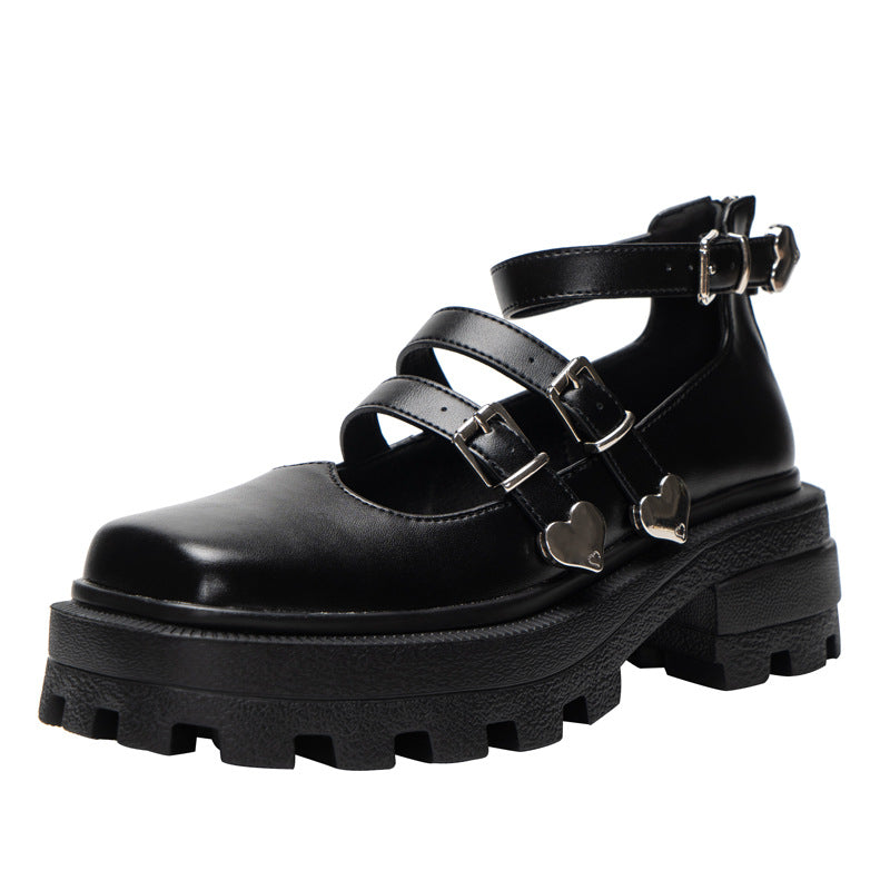 Women's Jane Preppy Style Black Square Toe Platform Muffin Women's Shoes