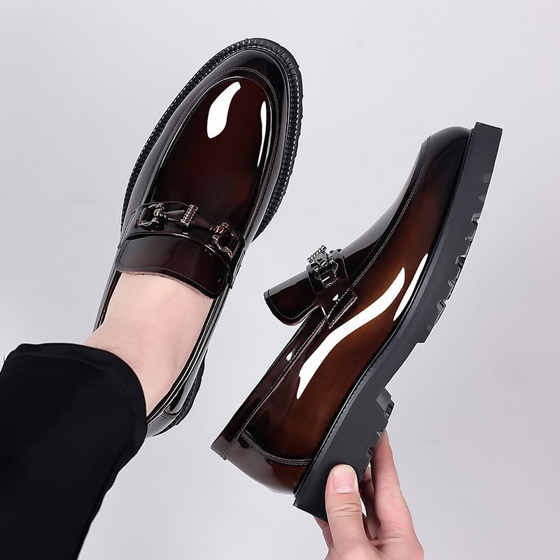 Men's Business Formal Round Head British Patent Suit Leather Shoes