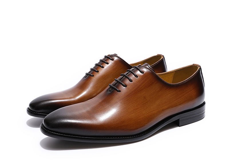 Men's High-grade Cowhide Gray Brown One Piece Handmade Wedding Banquet Leather Shoes