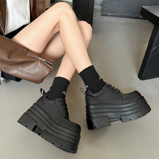 Women's British Style Versatile Small Thick Sole Leather Shoes
