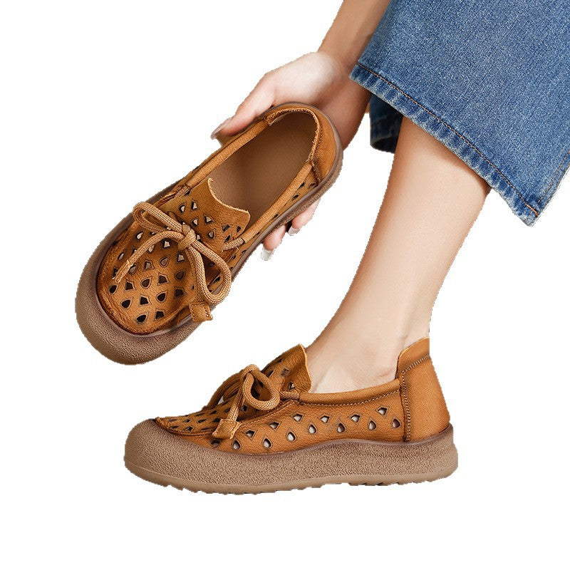 Summer Genuine Flat Soft Bottom Retro Hollow Casual Shoes