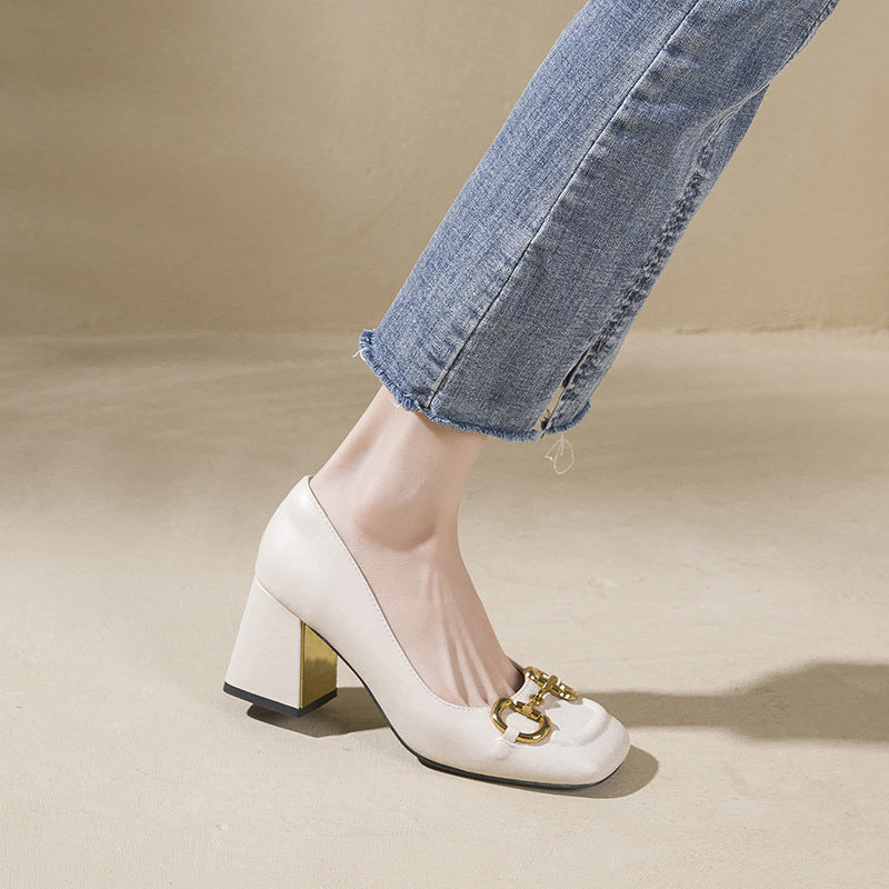Women's High Square Toe Low-cut Mary Jane Metal Heels
