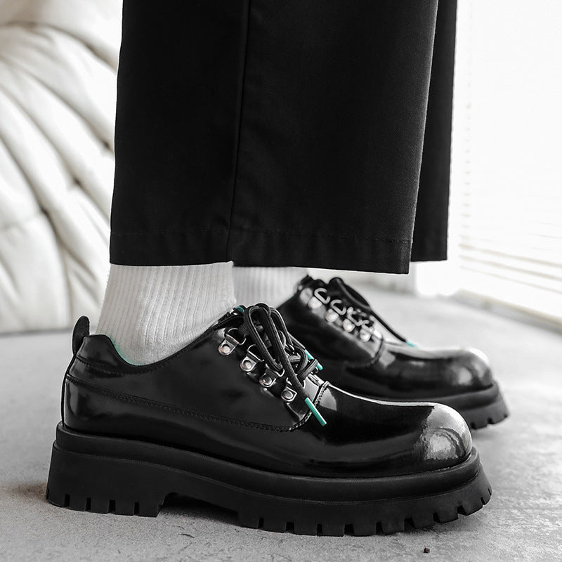Men's Height Increasing Black Derby Niche Fashion Leather Shoes