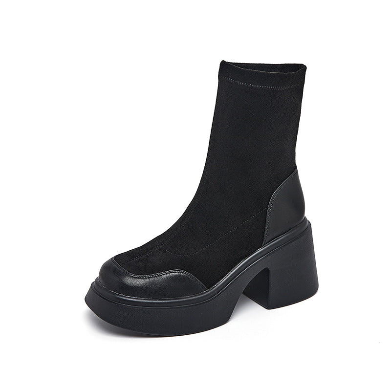 Skinny Autumn Below The Knee Thick Knight Suede Boots