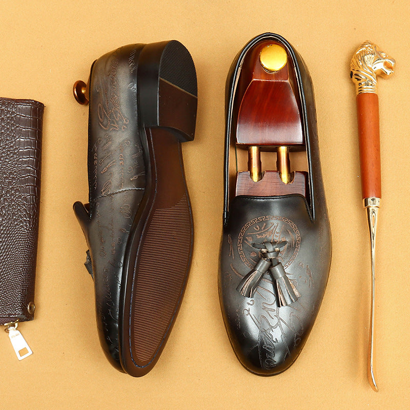 Men's Handmade British Tassel Business One Pedal Loafers