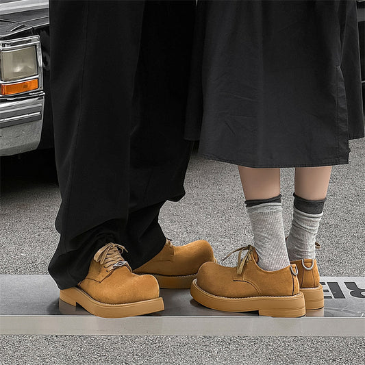 Women's & Men's Derby Fleece-lined Thick Bottom Low Top Leather Shoes