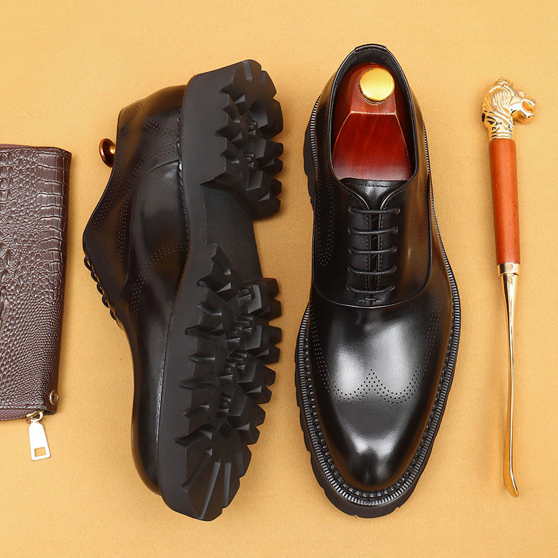 Men's Genuine Formal Platform Increased Brogue Wedding Men's Business Leather Shoes
