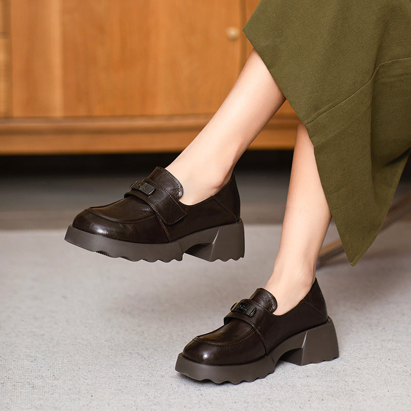 Slip-on Sheepskin Platform Commuter British Style Loafers