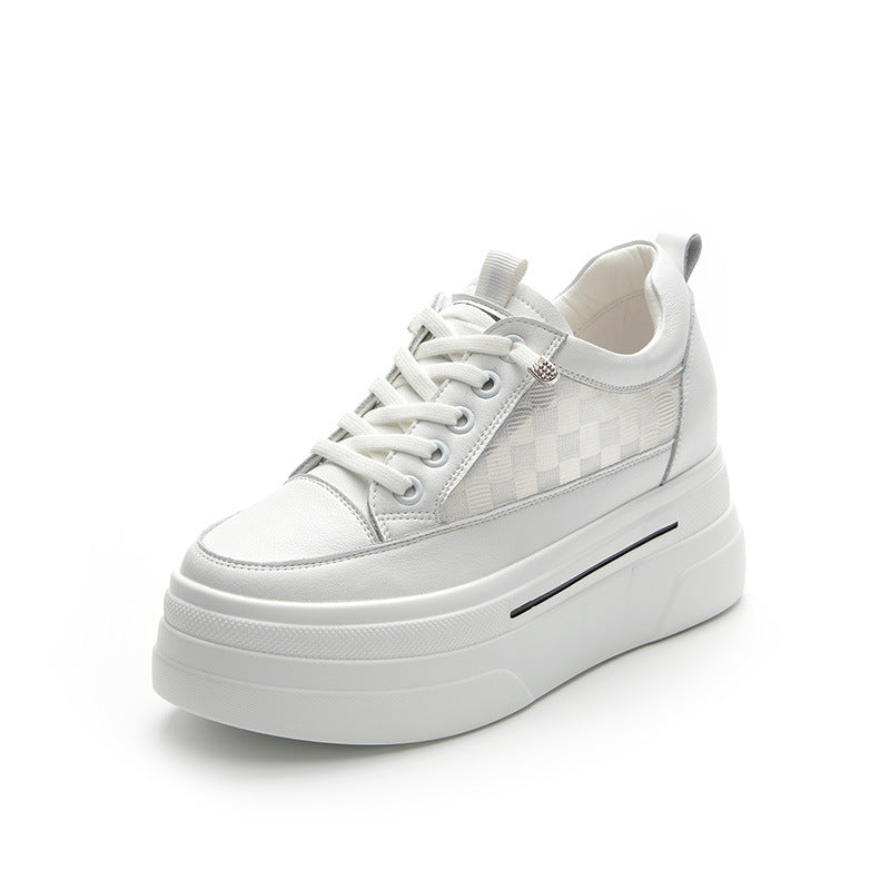 Women's Fashionable Summer Chessboard Plaid Breathable Board Thick Bottom Height Increasing Women's Sports Shoes